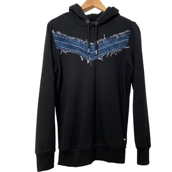 Diesel black hoodie sweatshirt 100% cotton black denim insert long sleeves Small - Picture 2 of 13